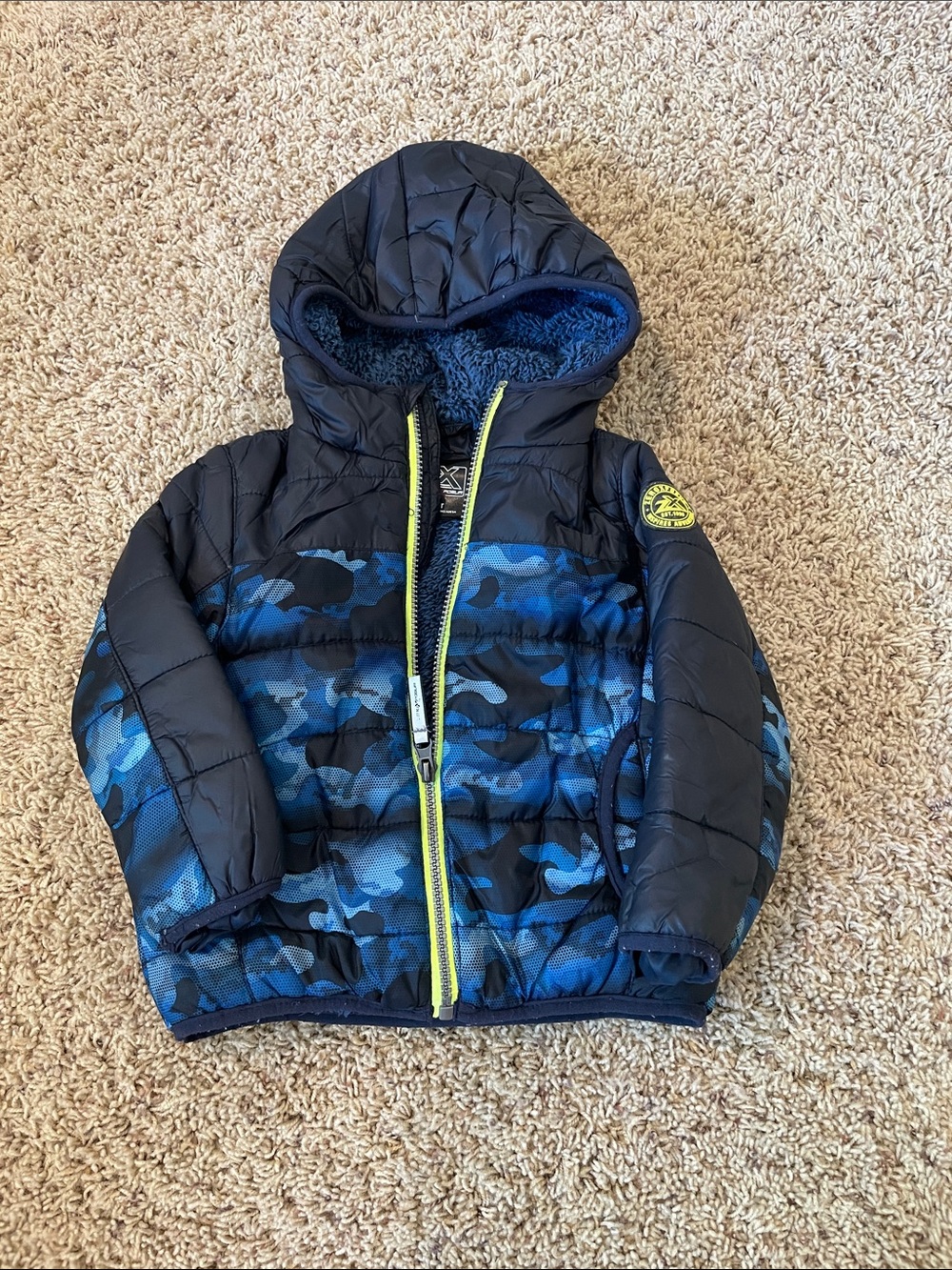 ZeroXposur Blue Camo Jacket with Yellow Zipper - Size 3t